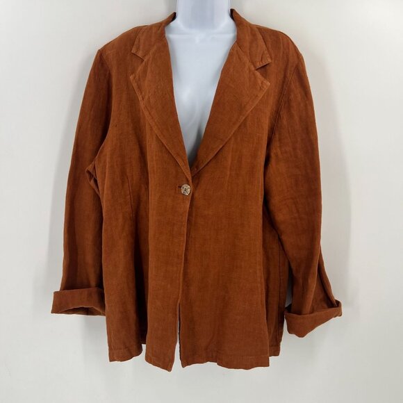 Bryn Walker L Brown 100% Linen Blazer Jacket USA Made Lagenlook Art To Wear - Picture 1 of 11